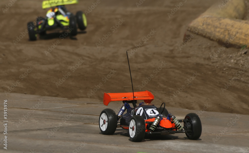 RC toy car in a rally championship race RC toy car in a rally championship race