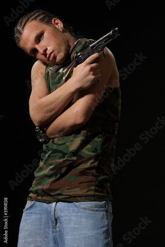 man in mask with gun