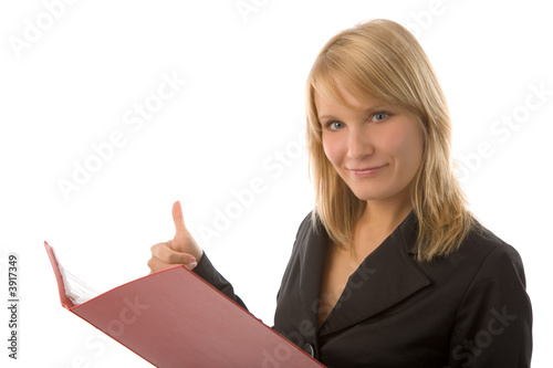 the young businesswoman with folder on white background