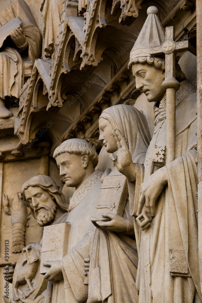Statues at the entrance of Notre Dame, Paris