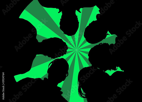 retro green background with silhouette of a group of people