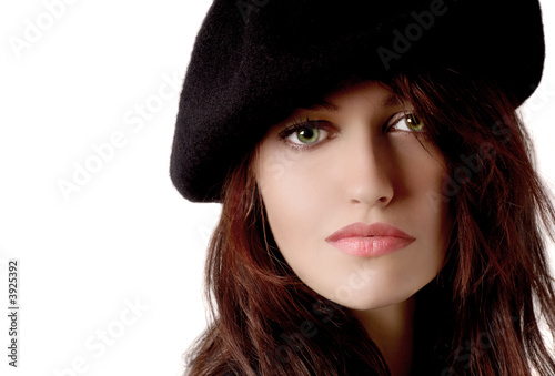 Beautiful young Woman on white with Beret