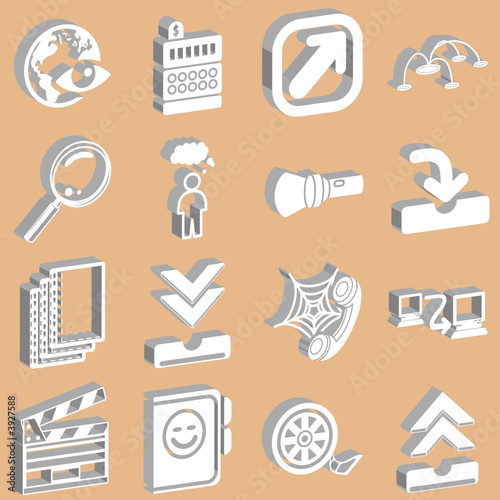 3d white web and internet icon set