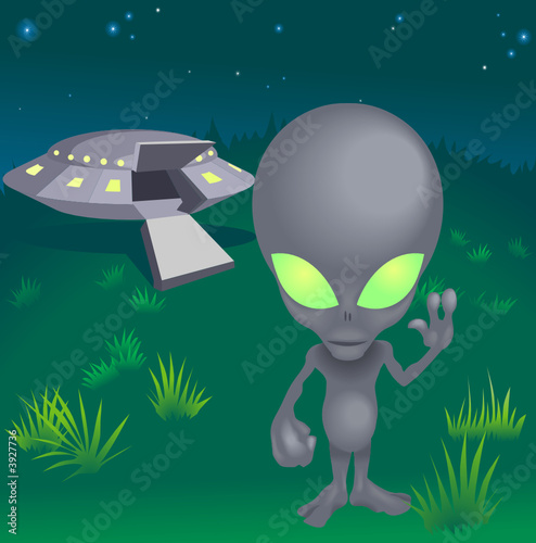  little alien and his flying saucer.