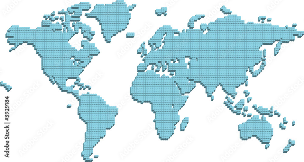 A world map made up of 3d pillars.