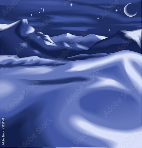 snowy night time winter scene