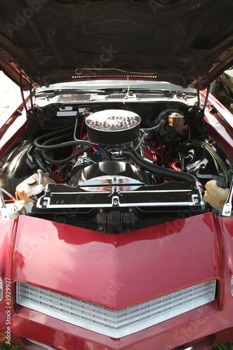 Engine of the Vintage Red Sport Car 70th  Transport