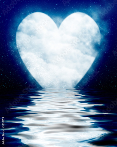 Heart shaped moon reflected in ocean