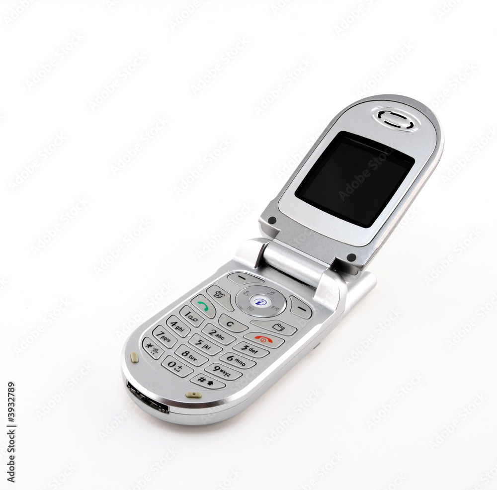 Silver clamshell cell phone isolated on white background. Silver clamshell cell phone isolated on white background.
