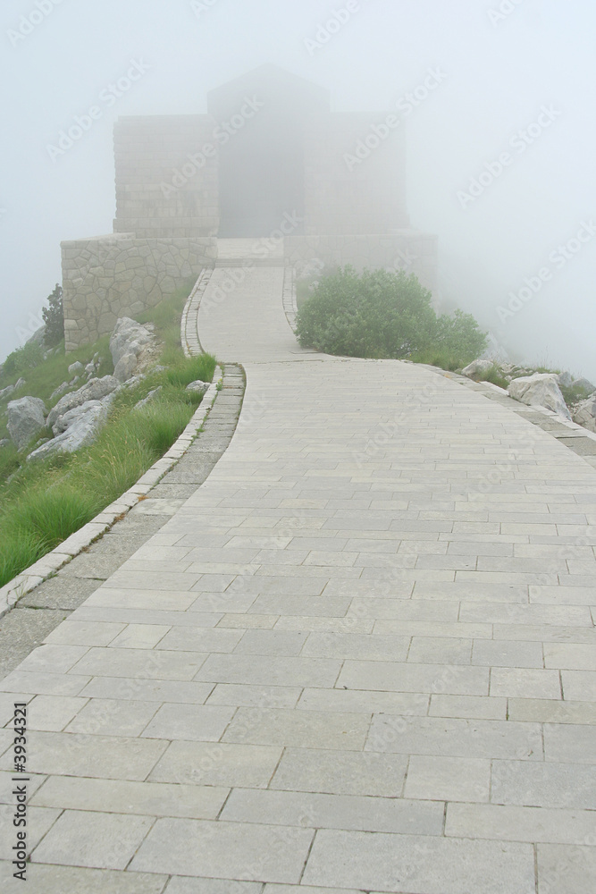 Top of the Lovcen mountain on very fogy day
