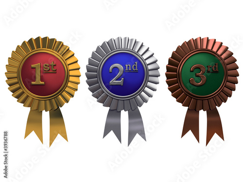 Set of gold, silver and bronze medals on white background photo