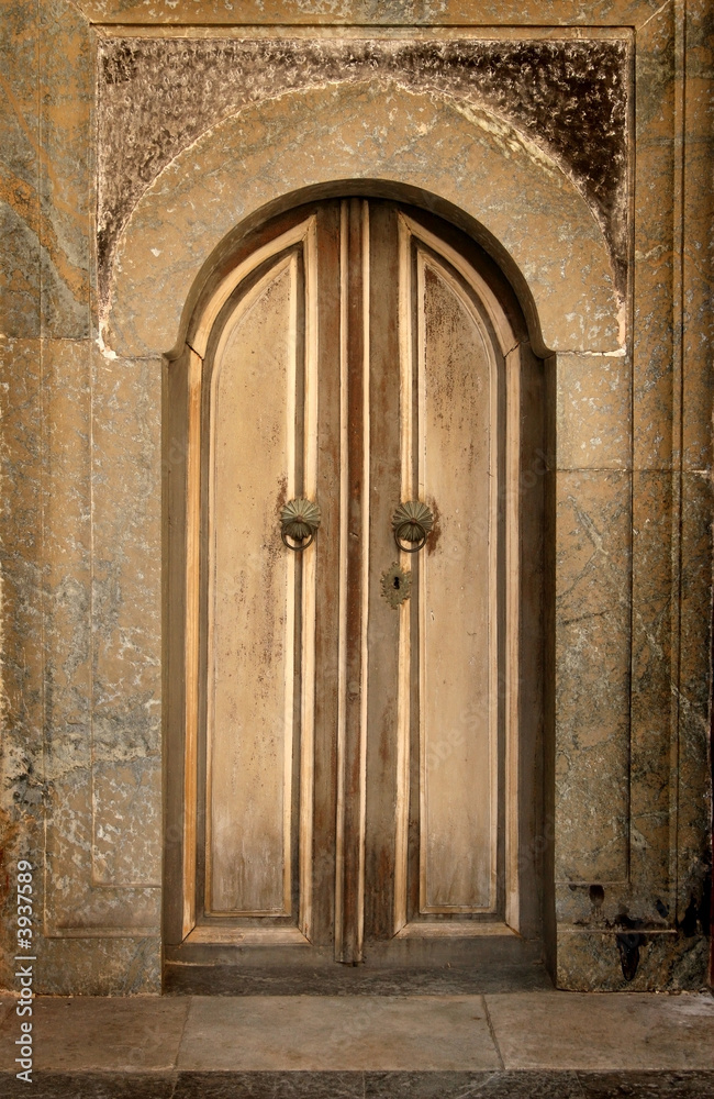 old wooden door in bulgarian Rila  monastery