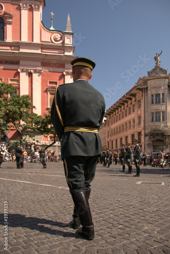Russian soldiers on Prešeren square, Ljubljana, Slovenia