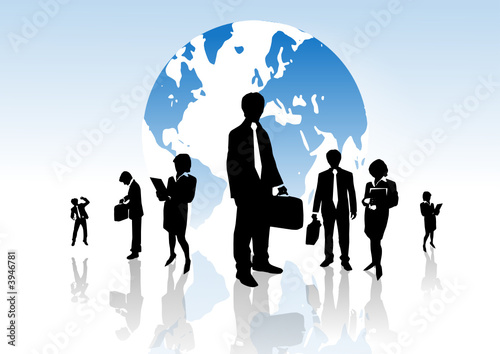 Business team and world