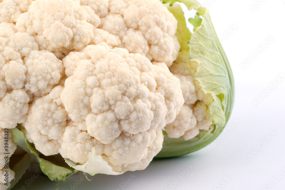 cauliflower with leaves on white background cauliflower with leaves on white background