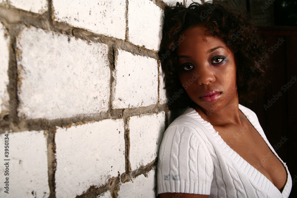 African American Girl Lean On Brick Wall 2 African American Girl Lean On Brick Wall 2