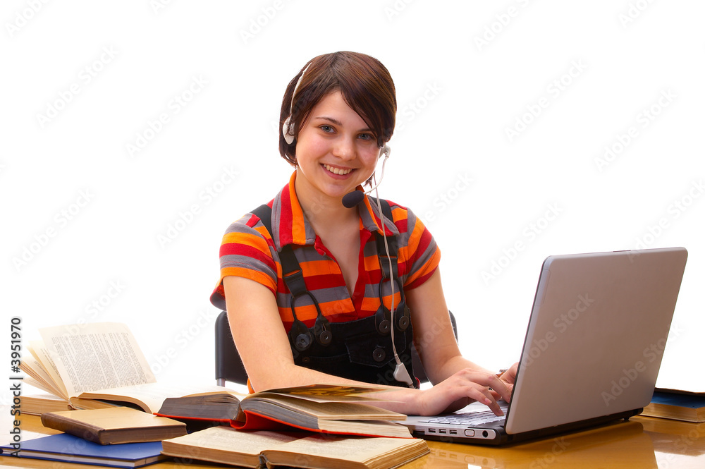 Yong student woman whit laptop and headset Yong student woman whit laptop and headset