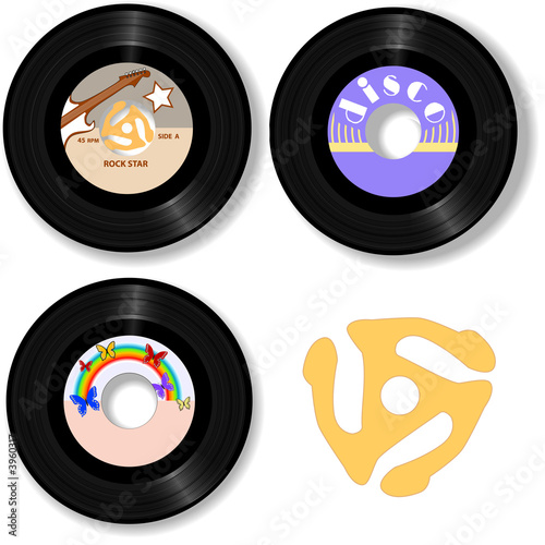 Retro 45 RPM Records & Spindle Adapter