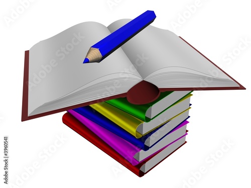 Pile of books and pencil. 3...