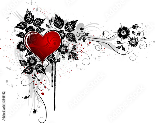 Grunge painted floral frame for valentines day, vector