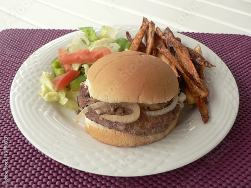 burger meal with salad and fries 3 photo