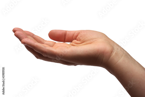 Human hand held up. Awaiting a gift.