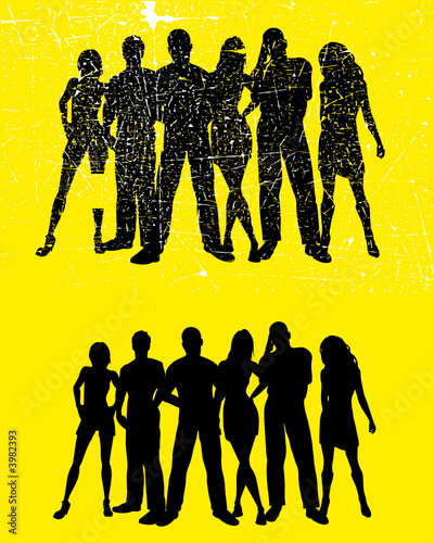 Group of friends - one with grunge texture