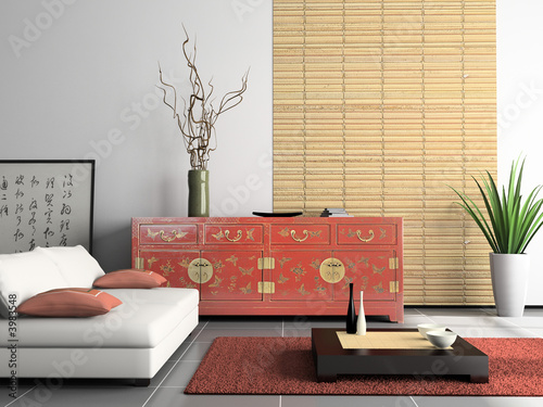Photography Home interior  with Chinese furniture 3D rendering