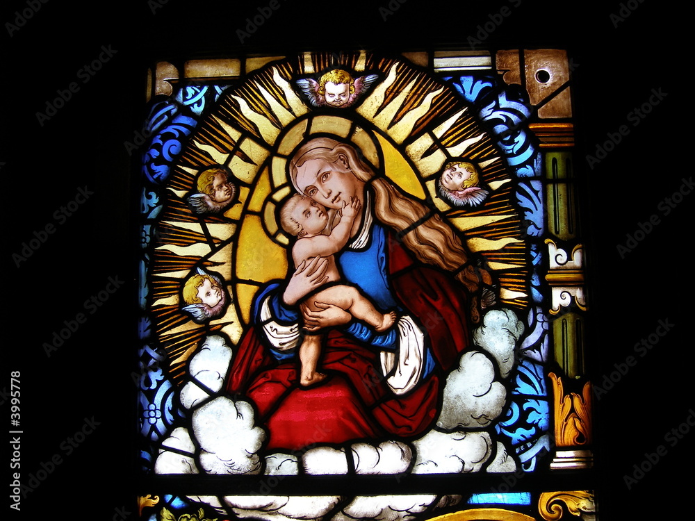 glasfenster maria mit jesus kind nach lucas cranach