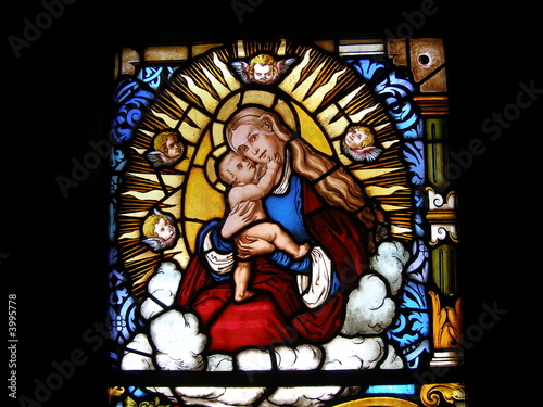 Fotografie, Obraz glasfenster maria mit jesus kind nach lucas cranach