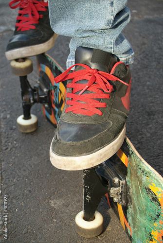 Skater shoes, feet and board
