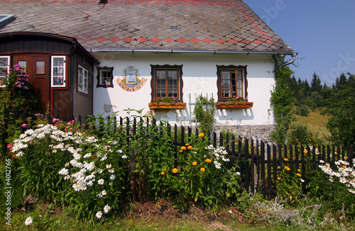 beautiful farmhouse and flowers - summer rural motive #4012766