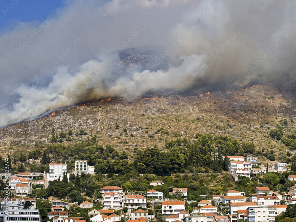 Fire disaster. Dubrovnik part of the city Gruz in fire.