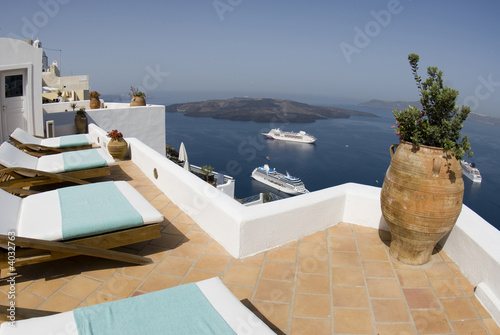 villa view of greek island harbor