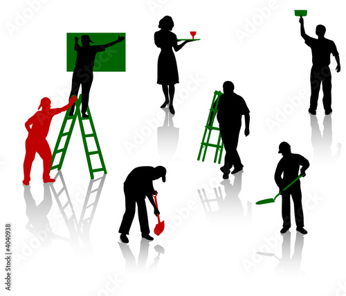Silhouettes of people of different trades