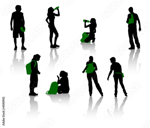 Silhouettes of teenagers. Young men and girls.