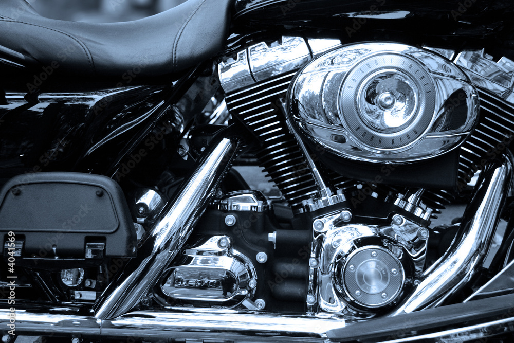 Obraz premium Gros plan sur le moteur d'un moto de légende