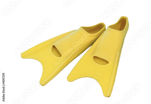 Yellow flippers isolated on white background