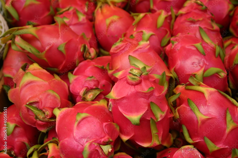 Pile of exotic dragon fruit at Asian market Pile of exotic dragon fruit at Asian market