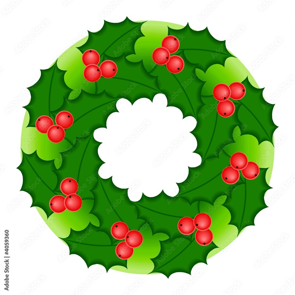 Holly wreath with ripe berries. Use as is - or as picture frame. Holly wreath with ripe berries. Use as is - or as picture frame.
