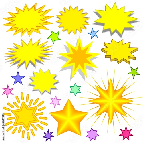 Splashes and stars for decoration, labels and special effects