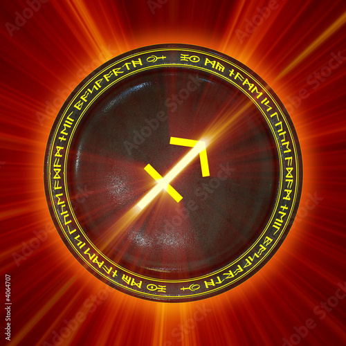 Sagittarius star sign button illuminated from behind.