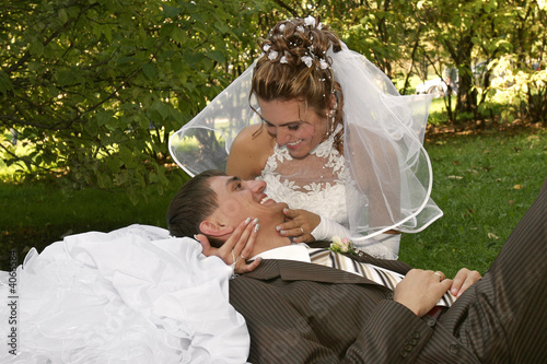 the bride and the groom out doors