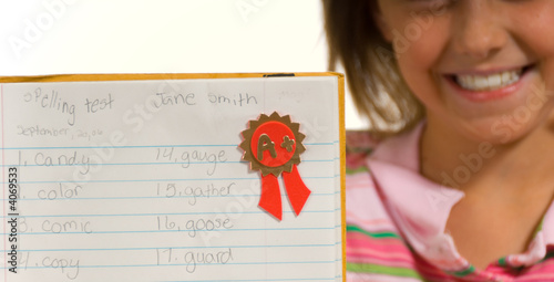 Photography Young girl with spelling test