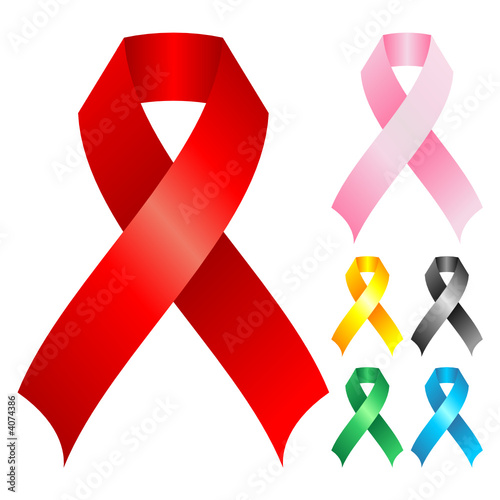 Support ribbons with different colors over white background
