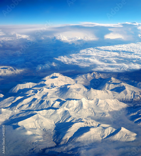 Aerial view of mountains over Alaska