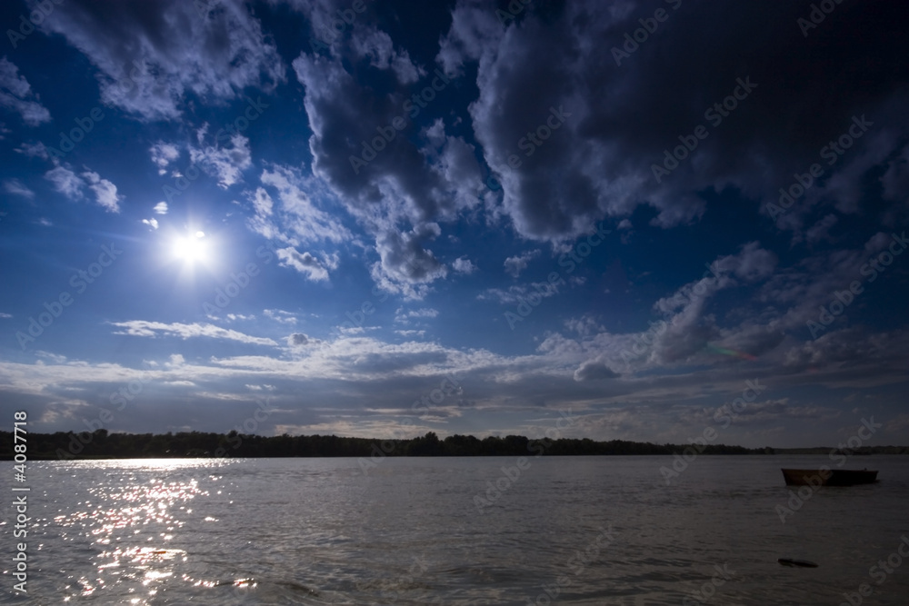 Boats at sunset on the Danube river