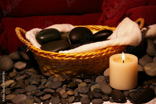 Basket of massage Stones with Candle