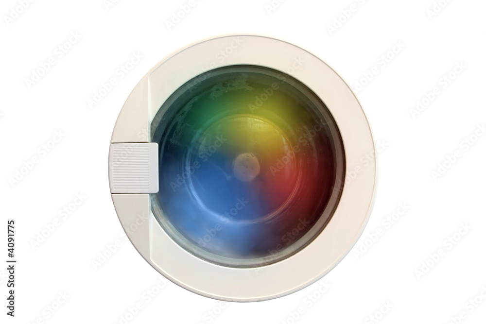 Washing machine running with colorful cloths Washing machine running with colorful cloths