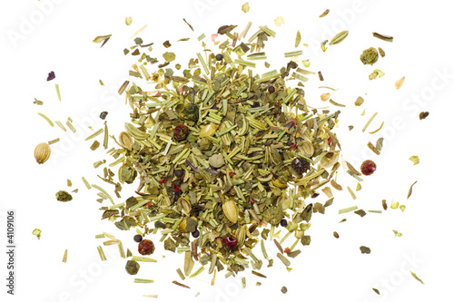 Pile of mixed herbs isolated on white background